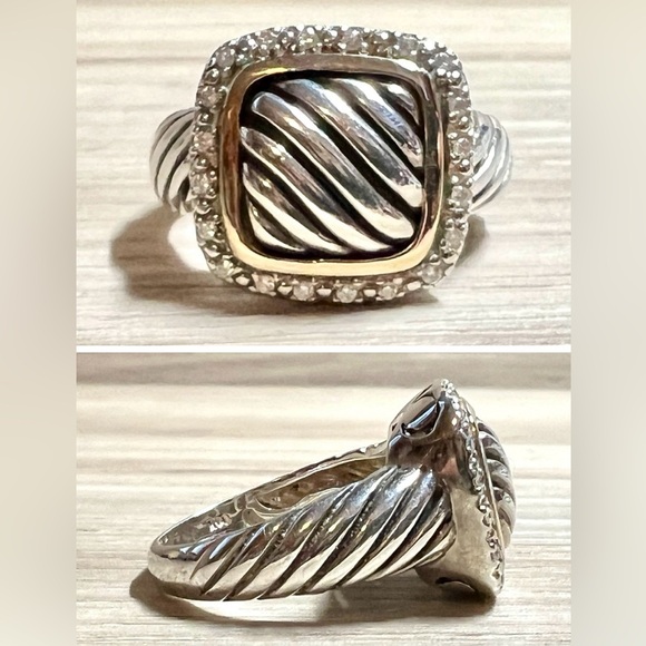 ATR Jewelry - Designer Signed ATR Sterling Silver 14k Yellow Gold Diamond Cable Ring, Size 7